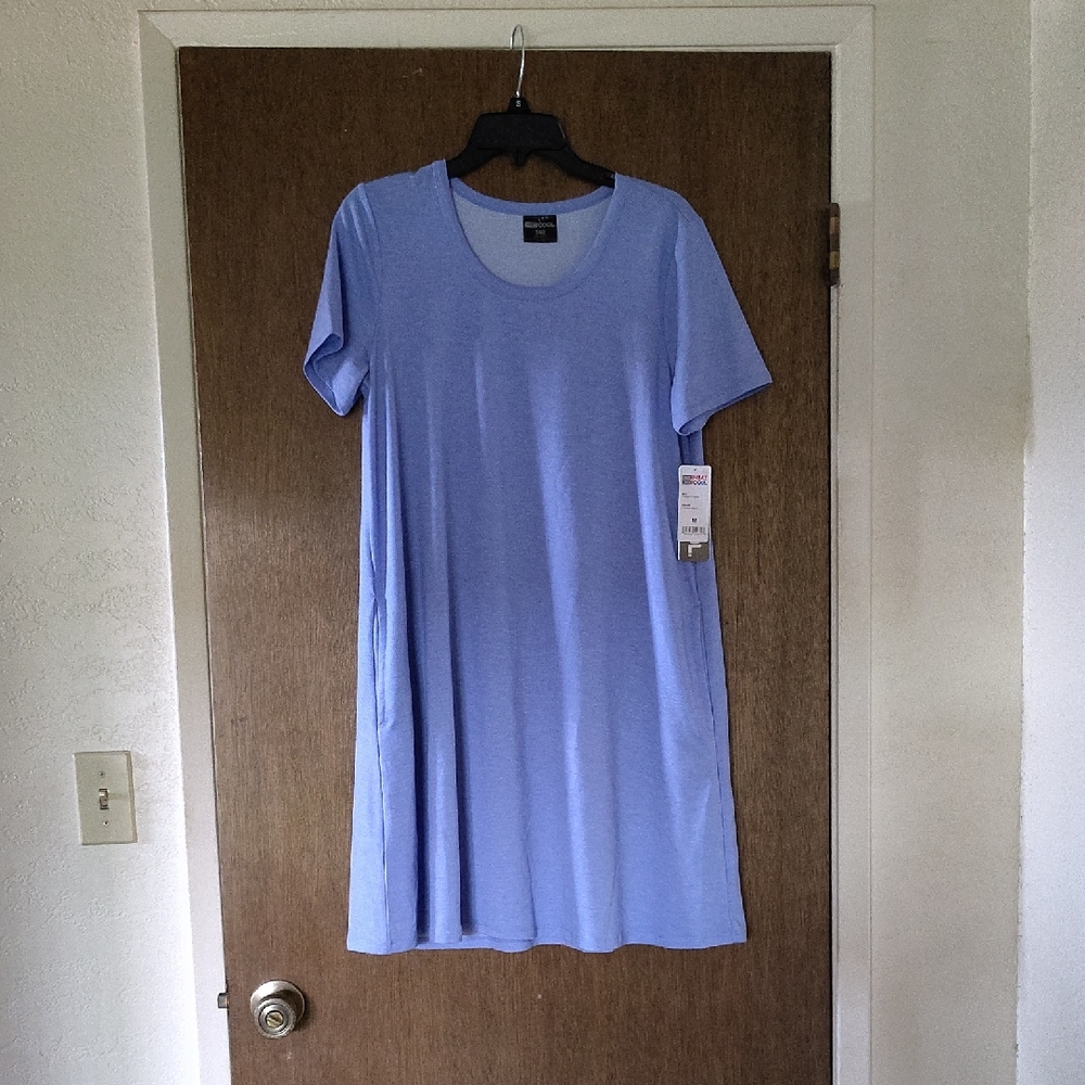 Spring and Summer Blue A-line Mini Dress Scoop Neck Short Sleeve